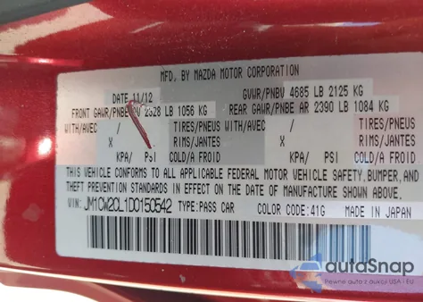 2013 Mazda Mazda5 Touring z USA, uszkodzony, nr VIN JM1CW2CL1D0150542